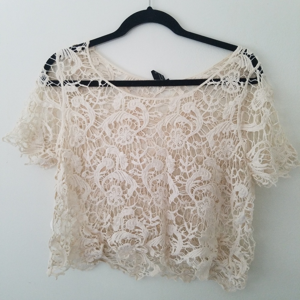 Forever 21 Cream Scoop Neck Crop Top